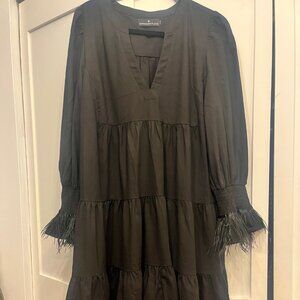 Tuckernuck Pomander Place Black Crepe Kenzo Dress - XXL with feathers added
